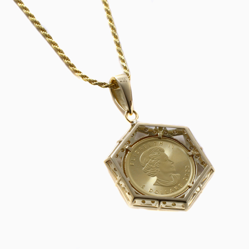 純金 K24 ダイヤモンド 0.25ct メイプルリーフ コイン ペンダント 1/10オンス 4757-HG22