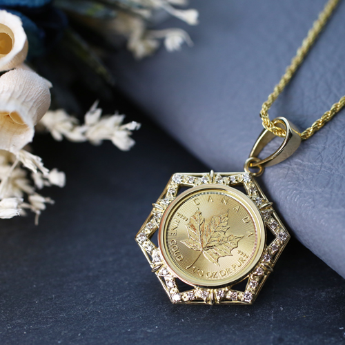 純金 K24 ダイヤモンド 0.25ct メイプルリーフ コイン ペンダント 1/10オンス 4757-HG22