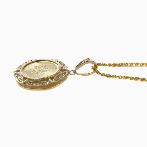 純金 K24 ダイヤモンド 0.2ct メイプルリーフ コイン ペンダント 1/10オンス 4759-HG22