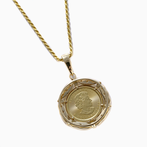 純金 K24 ダイヤモンド 0.2ct メイプルリーフ コイン ペンダント 1/10オンス 4759-HG22