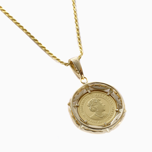 純金 K24 ダイヤモンド 0.2ct 虎 コイン ペンダント 1/10オンス  4760-HG22