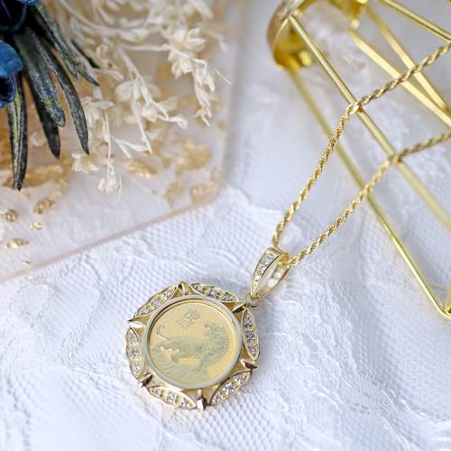 純金 K24 ダイヤモンド 0.2ct 虎 コイン ペンダント 1/10オンス  4760-HG22