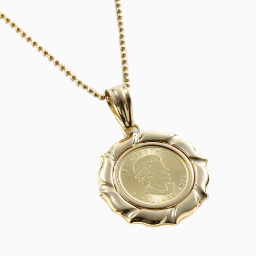 K24 18金 メイプルリーフ 1/10 コイン ペンダント 3.1g デザイン枠 4779-HG22