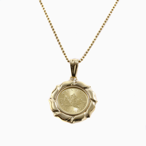 K24 18金 メイプルリーフ 1/10 コイン ペンダント 3.1g デザイン枠 4779-HG22