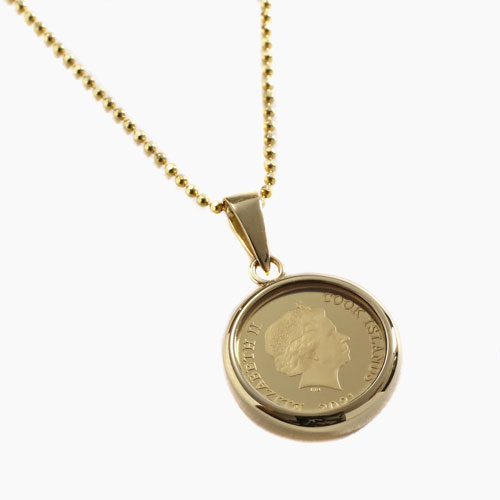純金 1/30 マーメイド＆エリザベス二世 コインペンダント 18金 両面ガラス付　4836-MS23