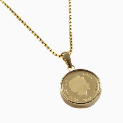 純金 1/30 ミーチョとミーチャ＆エリザベス二世 コインペンダント 18金 両面ガラス付　4838-MS23