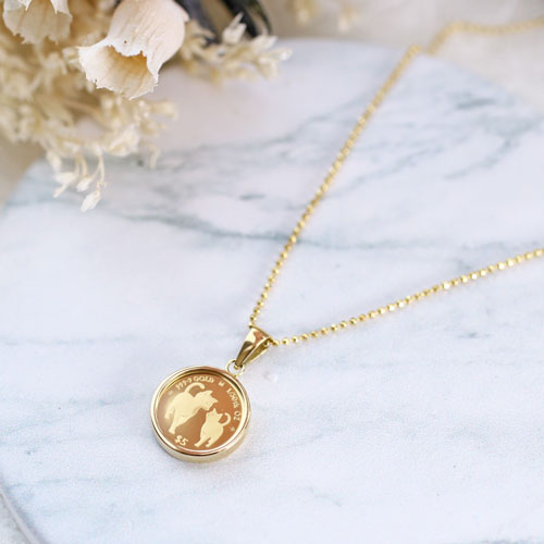純金 1/30 ミーチョとミーチャ＆エリザベス二世 コインペンダント 18金 両面ガラス付　4838-MS23