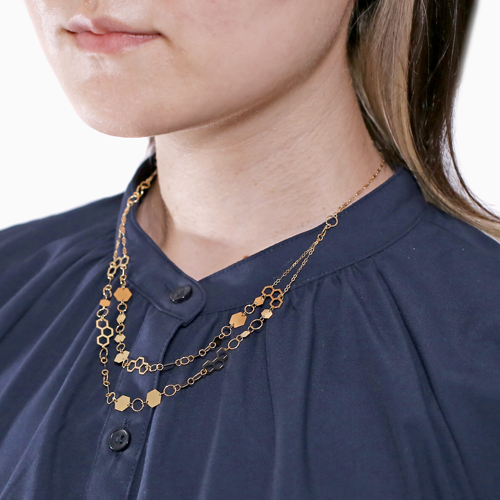 18金 セミハンドメイド 2連 ネックレス 45cm 5.1g 4931-JU23