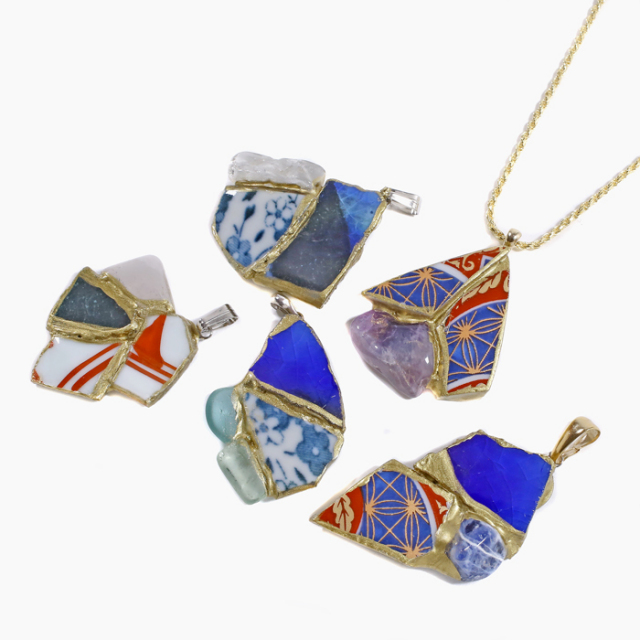 【日本製】有田焼 金継ぎ ペンダント アップリサイクル アクセサリー 4993-LL23