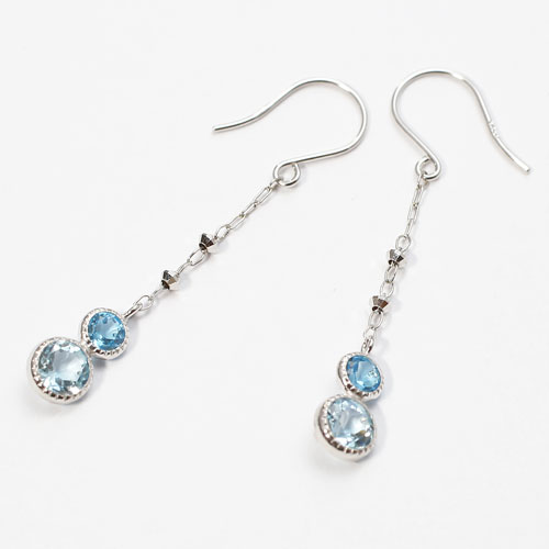 10金 ホワイトゴールド ピアス ブルートパーズ K10WG フック式　5007-WG15