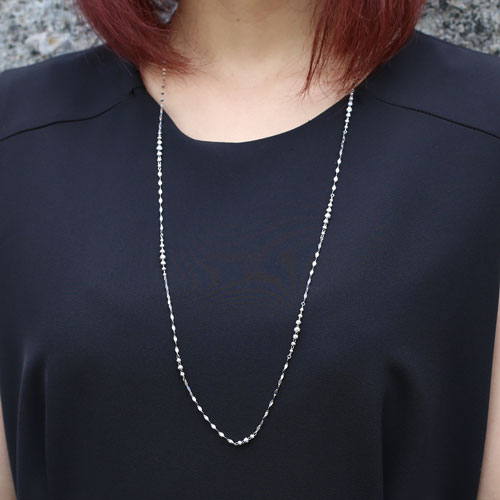 18金 ホワイトゴールド ネックレス きらきらボール ペダル チェーン ロング 80cm　5018-WG15