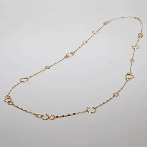 18金 ロングネックレス きらきら サークル ペダルチェーン 80cm K18YG　5021-YG15