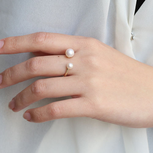 10金 イエローゴールド 淡水パール フォークリング フリーサイズ　5026-RG15