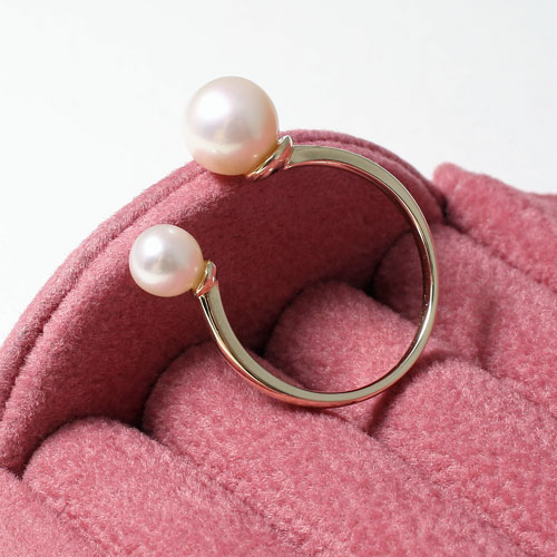 10金 イエローゴールド 淡水パール フォークリング フリーサイズ　5026-RG15