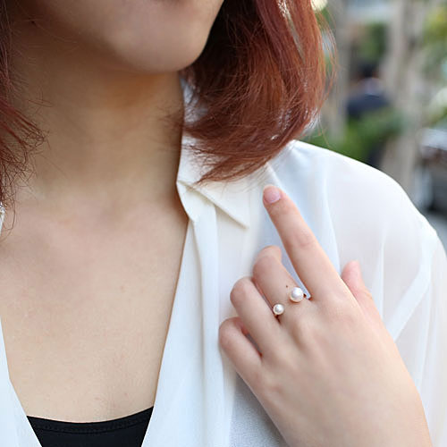 10金 イエローゴールド 淡水パール フォークリング フリーサイズ　5026-RG15