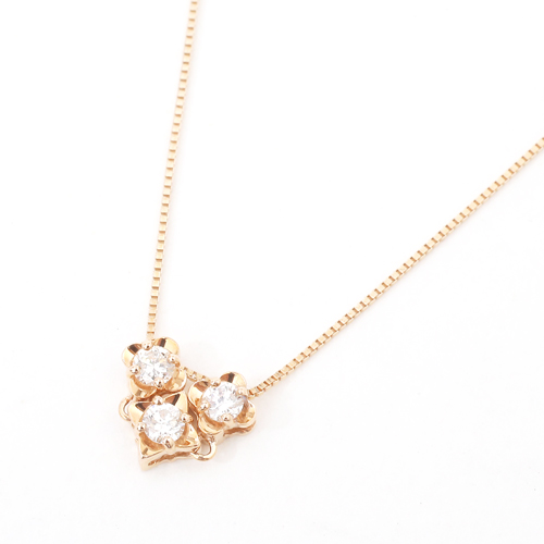 日本製 10金ピンクゴールド ダイヤモンド 0.15ct スリーストーン 2way ペンダント 5165-PG16