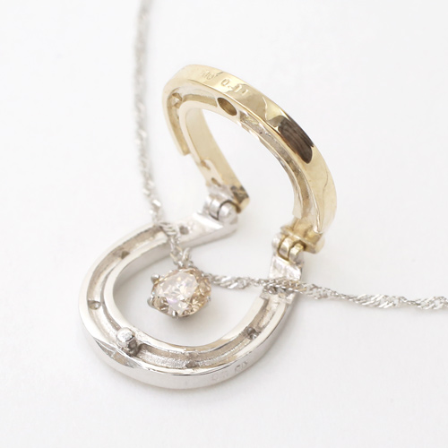 日本製 10金 YG＆WG 馬蹄 ペンダントジャケット ダイヤモンド 0.11ct 5168-PG16