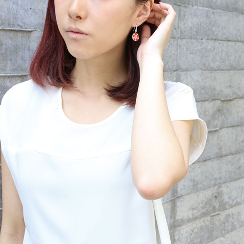 ベネチアンガラス SV925 ピアス レッド フック式 イタリア製　5208-BP16