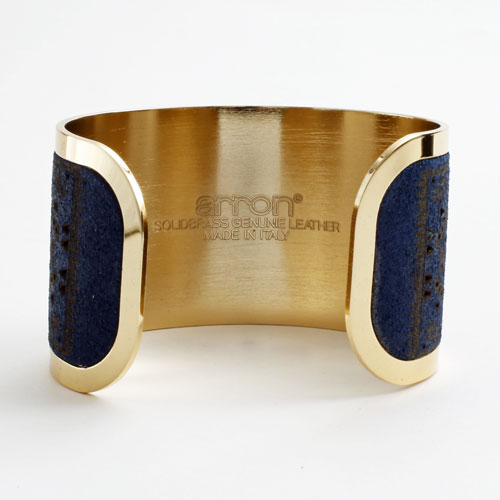真鍮 レザー バングル ダマスク (ネイビーブルー) イタリア製　5217-BS16
