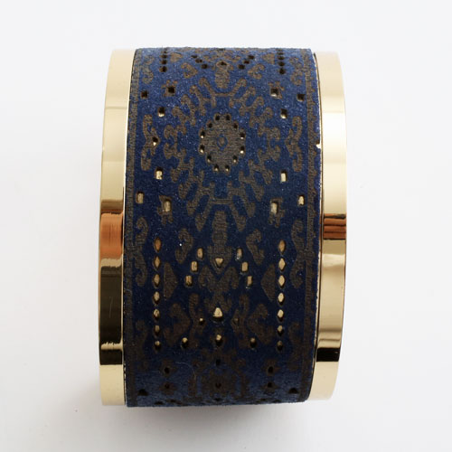 真鍮 レザー バングル ダマスク (ネイビーブルー) イタリア製　5217-BS16