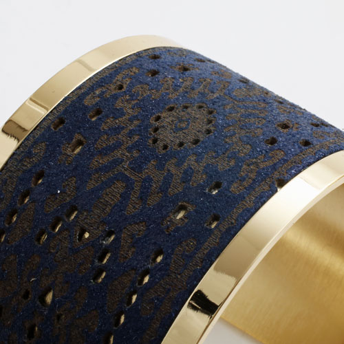 真鍮 レザー バングル ダマスク (ネイビーブルー) イタリア製　5217-BS16