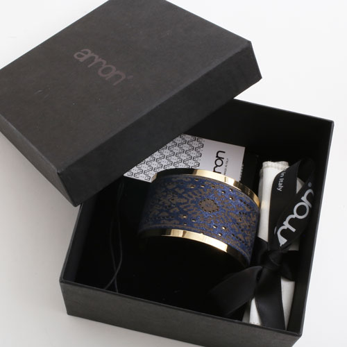 真鍮 レザー バングル ダマスク (ネイビーブルー) イタリア製　5217-BS16