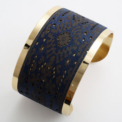 真鍮 レザー バングル ダマスク (ネイビーブルー) イタリア製　5217-BS16