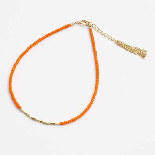 真鍮 アンクレット オレンジ ガラスビーズ　5224-AL16