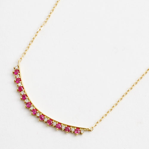 18金 ルビー＆ダイヤモンド ペンダント ネックレス 小豆チェーン　5245-YG16