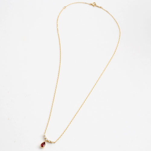 日本製 18金 K18 ペンダント ルビー＆ダイヤモンド 0.09ct アズキチェーン  5321-YG16