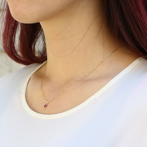 日本製 18金 K18 ペンダント ルビー＆ダイヤモンド 0.09ct アズキチェーン  5321-YG16