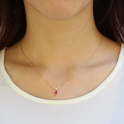 日本製 18金 K18 ペンダント ルビー＆ダイヤモンド 0.09ct アズキチェーン  5321-YG16