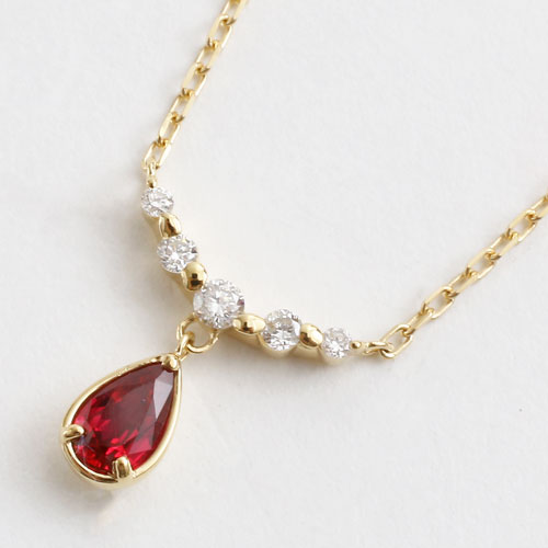 日本製 18金 K18 ペンダント ルビー＆ダイヤモンド 0.09ct アズキチェーン  5321-YG16