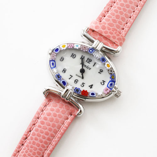 イタリア製 ベネチアンガラス 腕時計 ピンク ベルト　5331-WL16