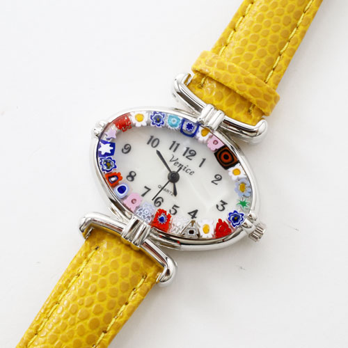 イタリア製 Petena ベネチアングラス 掛け時計 花/カラー ムラーノ