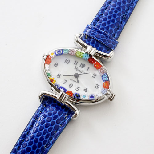イタリア製 ベネチアンガラス 腕時計 ブルー ベルト　5333-WL16