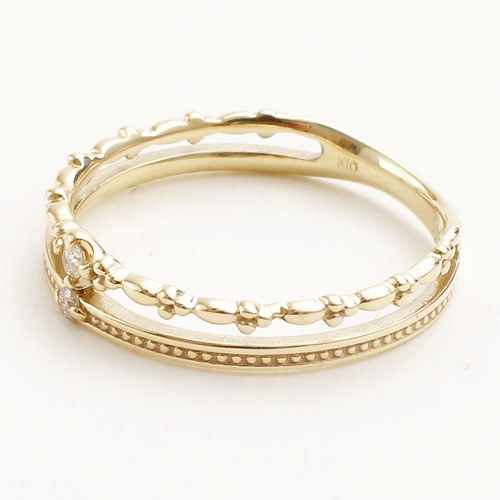 日本製 10金イエローゴールド ピンキーリング K10 ダイヤモンド 2連 5343-RG16