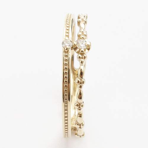 日本製 10金イエローゴールド ピンキーリング K10 ダイヤモンド 2連 5343-RG16