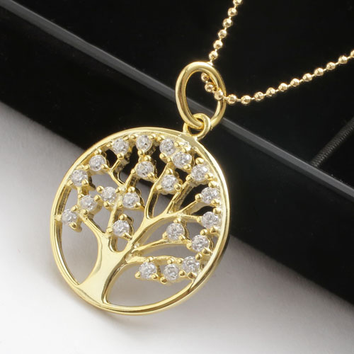 シルバー ゴールドメッキ ペンダント ツリーオブライフ カットボールチェーン付き　5384-PG16
