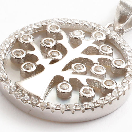 シルバー ペンダント ツリーオブライフ ジルコニア カットボールチェーン付き SV925　　5385-PG16