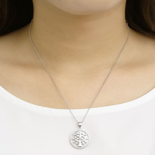 シルバー ペンダント ツリーオブライフ ジルコニア カットボールチェーン付き SV925　　5385-PG16