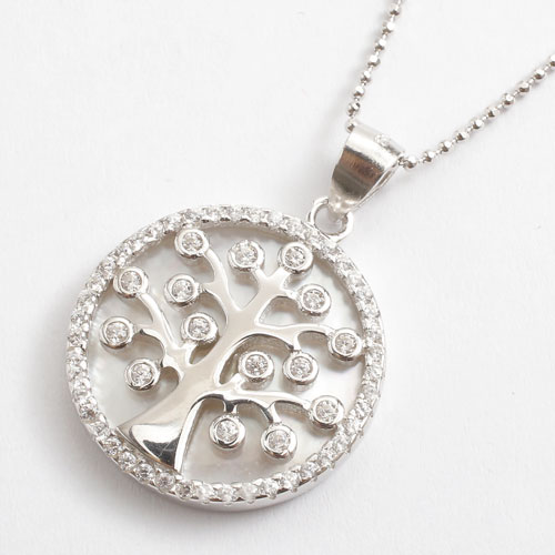 シルバー ペンダント ツリーオブライフ ジルコニア カットボールチェーン付き SV925　　5385-PG16