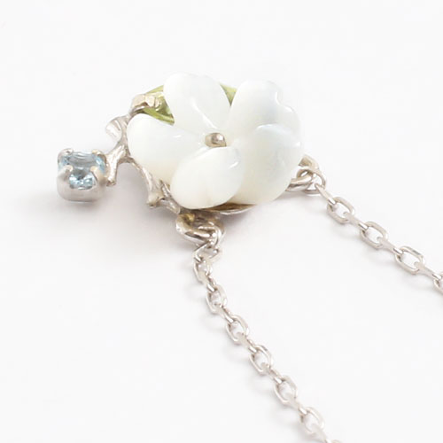 日本製 10金ホワイトゴールド 天然石 ペリドット ブルートパーズ フラワー ペンダント 5407-PG17