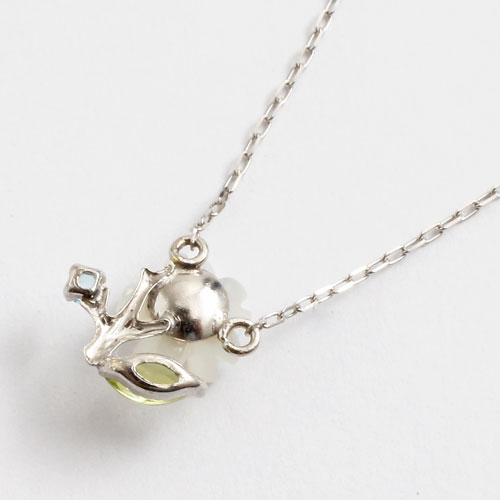 日本製 10金ホワイトゴールド 天然石 ペリドット ブルートパーズ フラワー ペンダント 5407-PG17