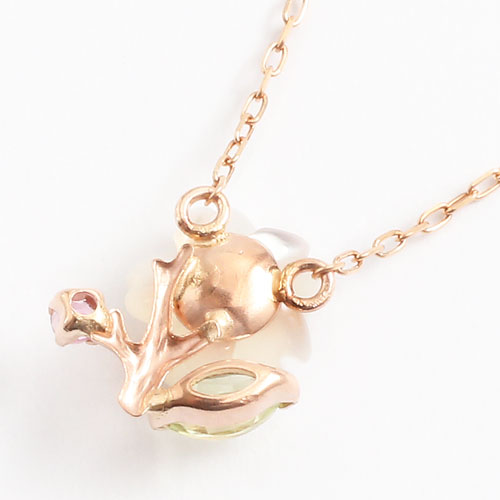 10金ピンクゴールド ピンクトルマリン ペリドット シェル ペンダント フラワーモチーフ 5408-PG17