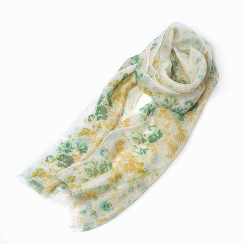 送料無料】インド製 花柄ストール マフラー ショール イエロー