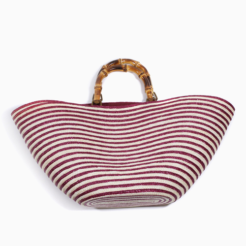  サマー イタリア製 麦わら かごバッグ レッド・ボーダー 5657-TO21