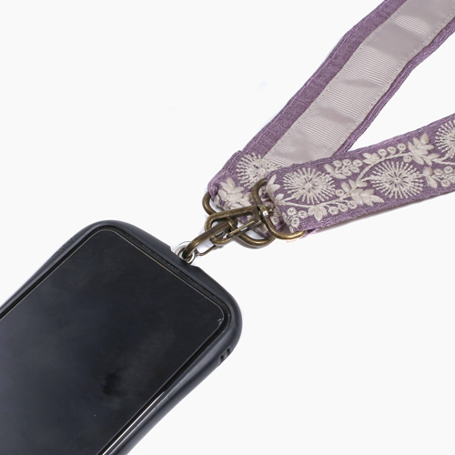 スマホショルダーストラップ インド製リボン ラウンドフラワー パープル 5711-LL23
