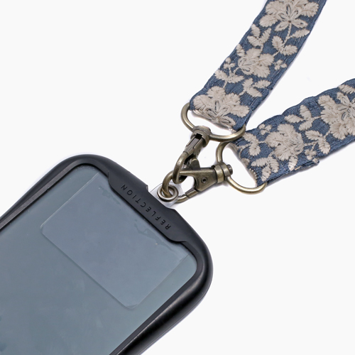 スマホショルダーストラップ インド製リボン フラワー ブルー 5714-LL23