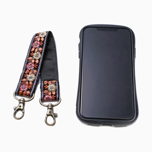 スマホハンディストラップ インド製リボン フラワー 5716-LL23